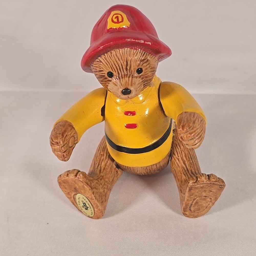 Russ Berne & Co Firefighter Bear Ceramic Moveable Arms‎ & Legs 5" Tall